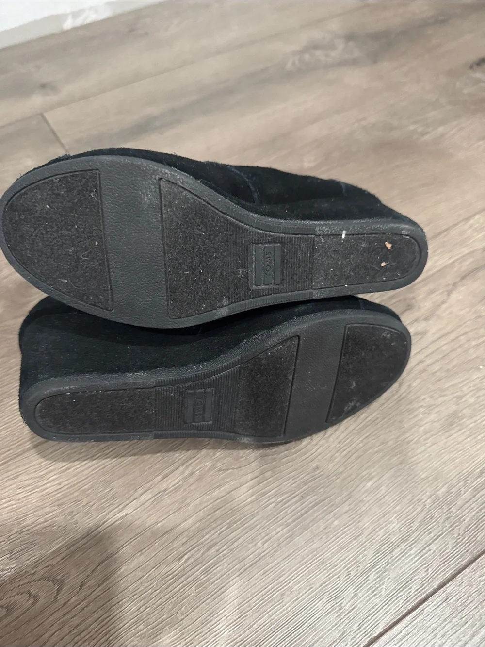 Toms Black Suede Lace-Up Wedge Booties